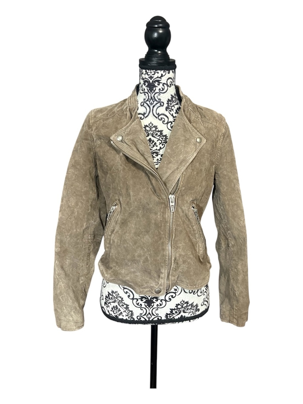 BLANKNYC Suede Leather Moto Jacket in Taupe